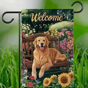 Golden Retriever Double-Sided Linen Garden Flag with Sunflowers